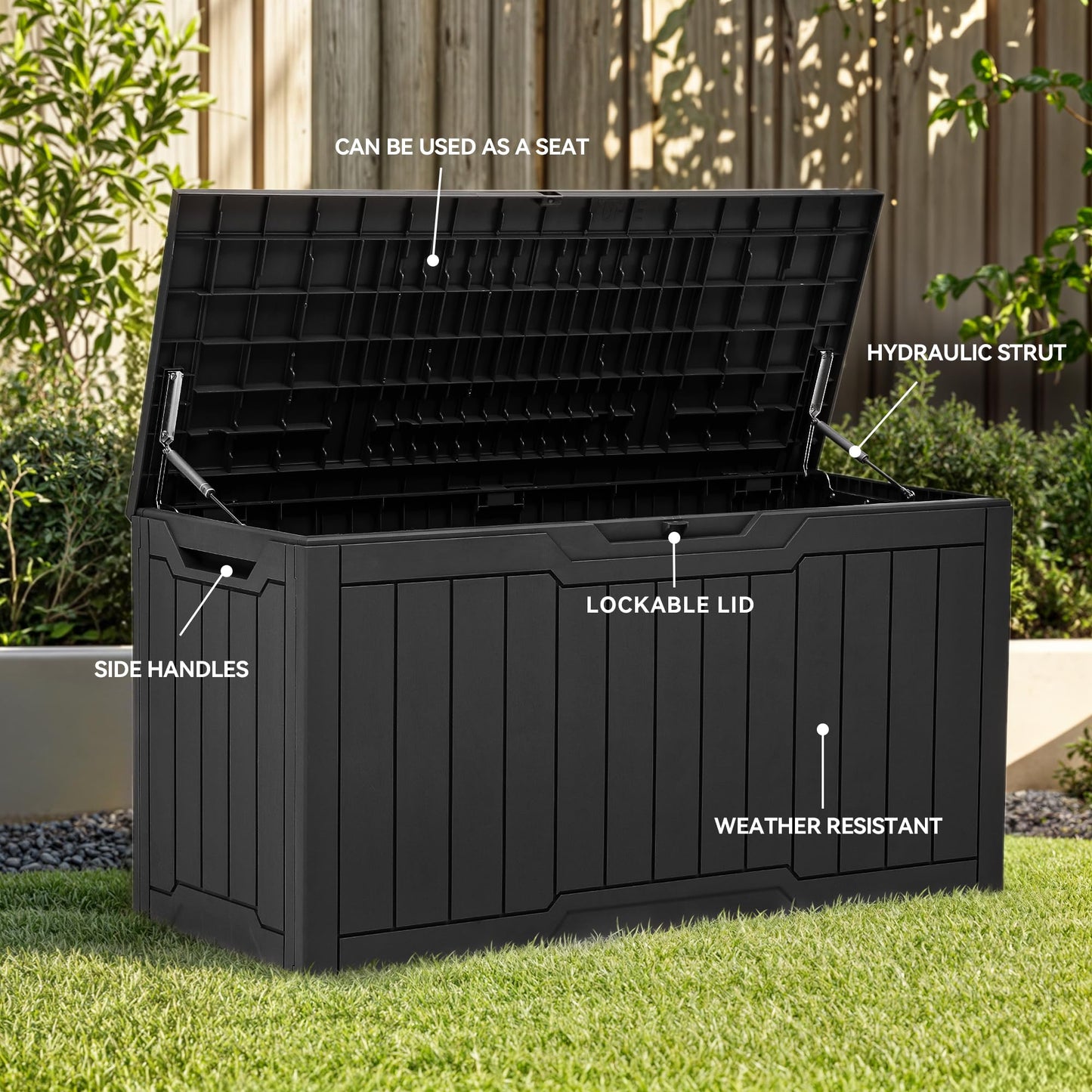 YITAHOME 80 Gallon Resin Deck Box, Outdoor Lockable Storage Box for Patio Furniture, Waterproof Patio Deck Box for Cushions, Pool Supplies, Sports Equipment and Garden Tools, Black - CookCave