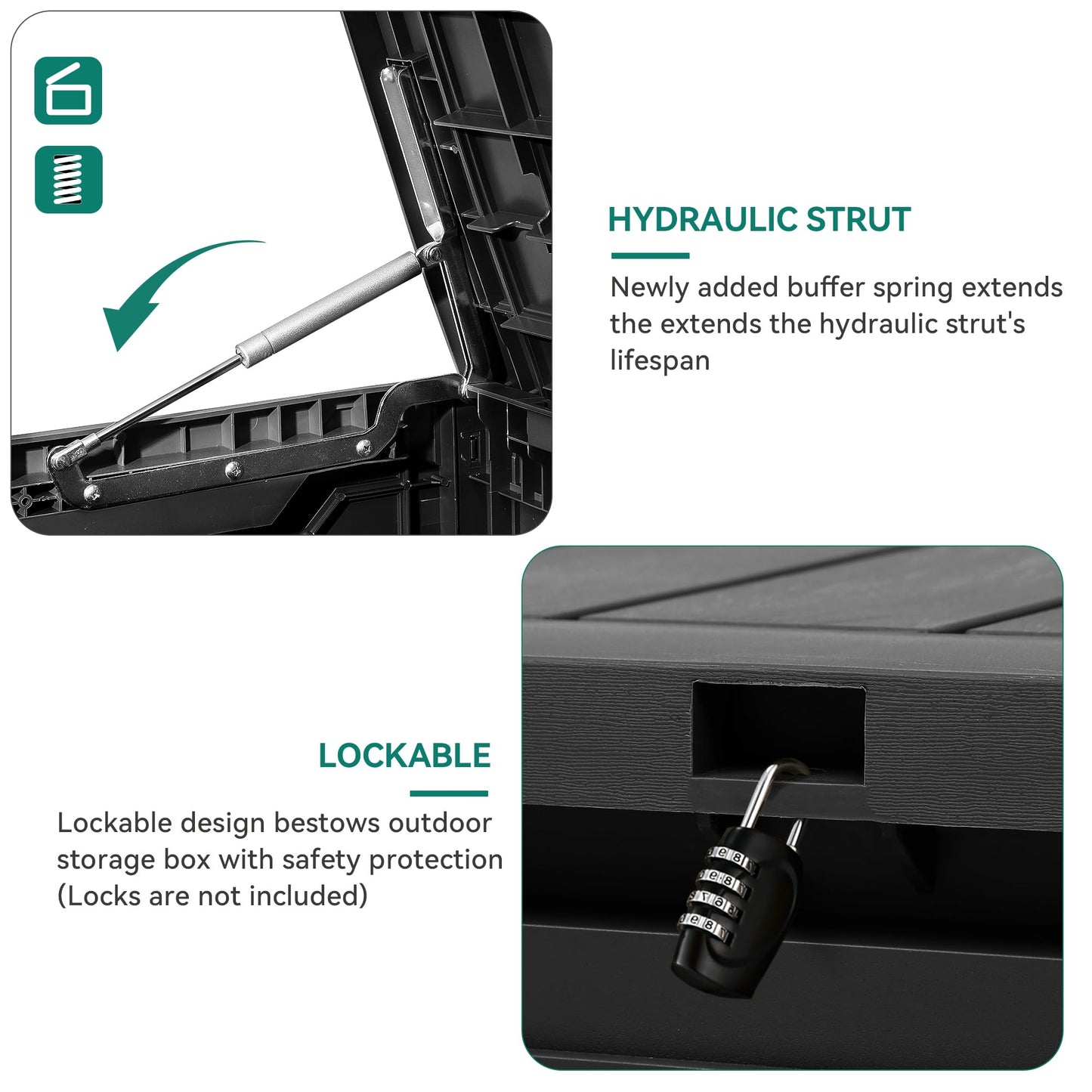 YITAHOME 80 Gallon Resin Deck Box, Outdoor Lockable Storage Box for Patio Furniture, Waterproof Patio Deck Box for Cushions, Pool Supplies, Sports Equipment and Garden Tools, Black - CookCave