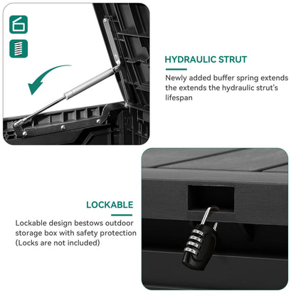 YITAHOME 80 Gallon Resin Deck Box, Outdoor Lockable Storage Box for Patio Furniture, Waterproof Patio Deck Box for Cushions, Pool Supplies, Sports Equipment and Garden Tools, Black - CookCave