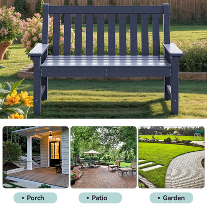 YITAHOME Garden Bench, All Weather Outdoor Bench for 2-3 Persons, Fade/Rot Resistant Patio Benches for Park, Porch, Patio & Backyard (Navy) - CookCave