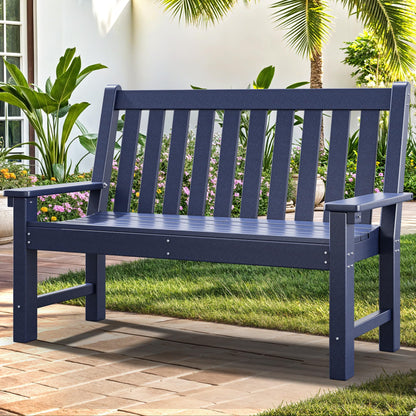 YITAHOME Garden Bench, All Weather Outdoor Bench for 2-3 Persons, Fade/Rot Resistant Patio Benches for Park, Porch, Patio & Backyard (Navy) - CookCave