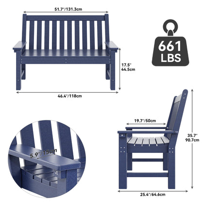 YITAHOME Garden Bench, All Weather Outdoor Bench for 2-3 Persons, Fade/Rot Resistant Patio Benches for Park, Porch, Patio & Backyard (Navy) - CookCave