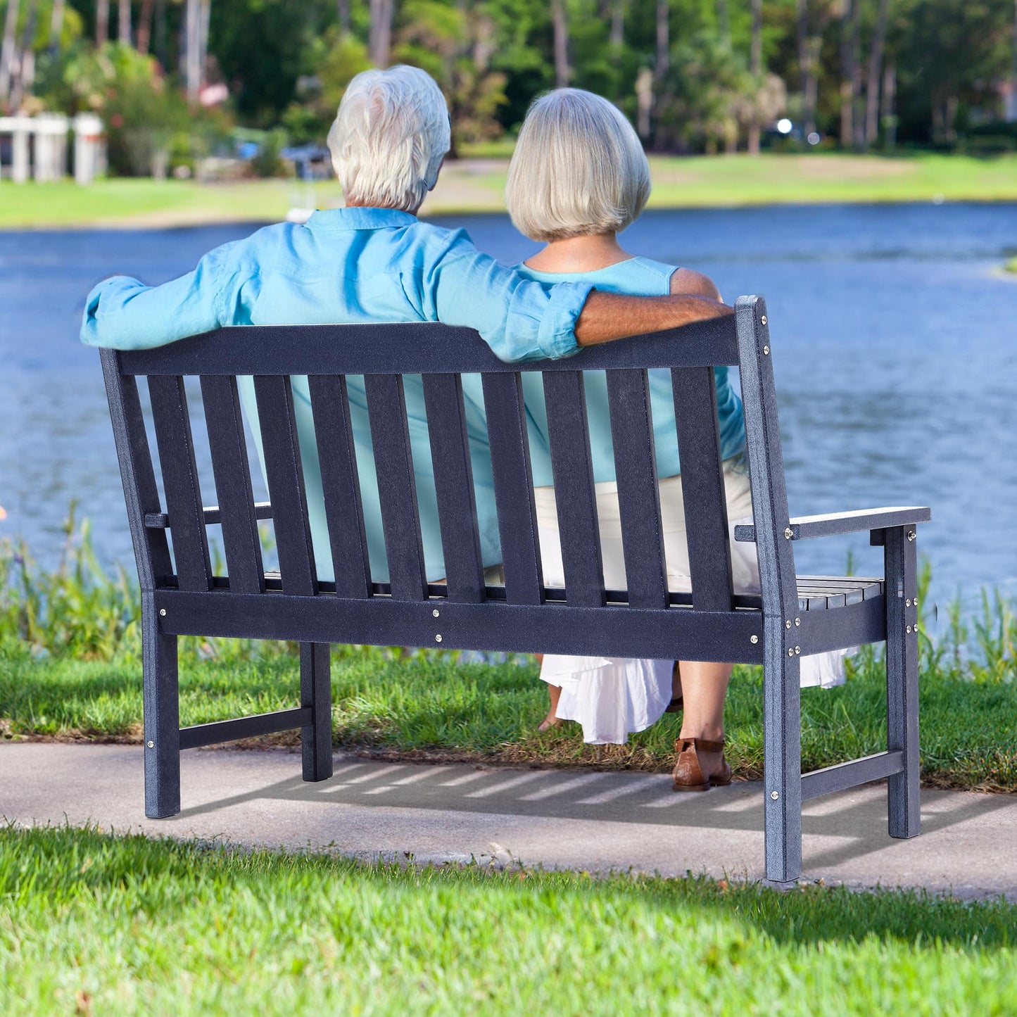 YITAHOME Garden Bench, All Weather Outdoor Bench for 2-3 Persons, Fade/Rot Resistant Patio Benches for Park, Porch, Patio & Backyard (Navy) - CookCave