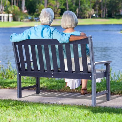 YITAHOME Garden Bench, All Weather Outdoor Bench for 2-3 Persons, Fade/Rot Resistant Patio Benches for Park, Porch, Patio & Backyard (Navy) - CookCave