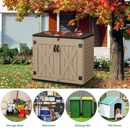 YITAHOME Outdoor Horizontal Storage Shed with X-Shaped Lockable Door, 35 Cu Ft Weather Resistant Resin Tool Shed w/o Shelf, Ideal for Bike, Trash Cans, Garden Tools, Lawn Mowers, Brown - CookCave