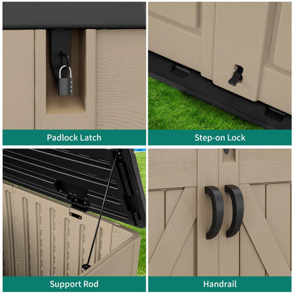 YITAHOME Outdoor Horizontal Storage Shed with X-Shaped Lockable Door, 35 Cu Ft Weather Resistant Resin Tool Shed w/o Shelf, Ideal for Bike, Trash Cans, Garden Tools, Lawn Mowers, Brown - CookCave