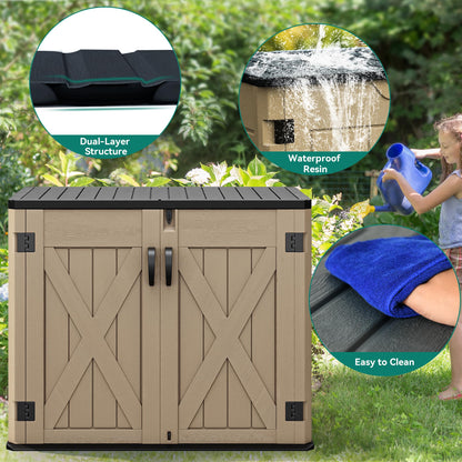 YITAHOME Outdoor Horizontal Storage Shed with X-Shaped Lockable Door, 35 Cu Ft Weather Resistant Resin Tool Shed w/o Shelf, Ideal for Bike, Trash Cans, Garden Tools, Lawn Mowers, Brown - CookCave