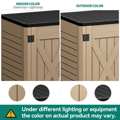 YITAHOME Outdoor Horizontal Storage Shed with X-Shaped Lockable Door, 35 Cu Ft Weather Resistant Resin Tool Shed w/o Shelf, Ideal for Bike, Trash Cans, Garden Tools, Lawn Mowers, Brown - CookCave