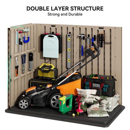 YITAHOME Outdoor Horizontal Storage Shed with X-Shaped Lockable Door, 35 Cu Ft Weather Resistant Resin Tool Shed w/o Shelf, Ideal for Bike, Trash Cans, Garden Tools, Lawn Mowers, Brown - CookCave