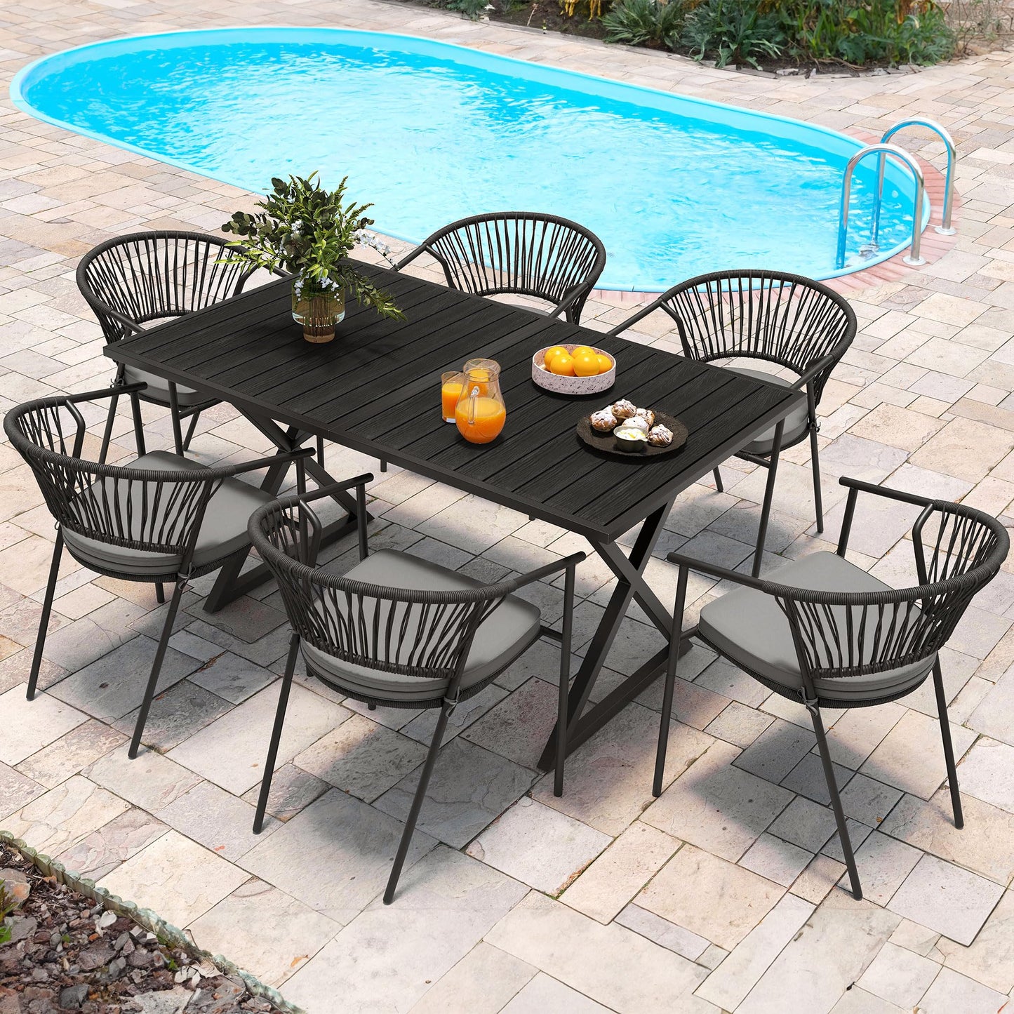 YITAHOME Outdoor Patio Chairs Set of 6, Stackable Dining Chairs Rattan Wicker Outdoor Patio Furniture Set with Cushion All Weather Bistro Chair for Garden Backyard Porch Poolside (Grey) - CookCave