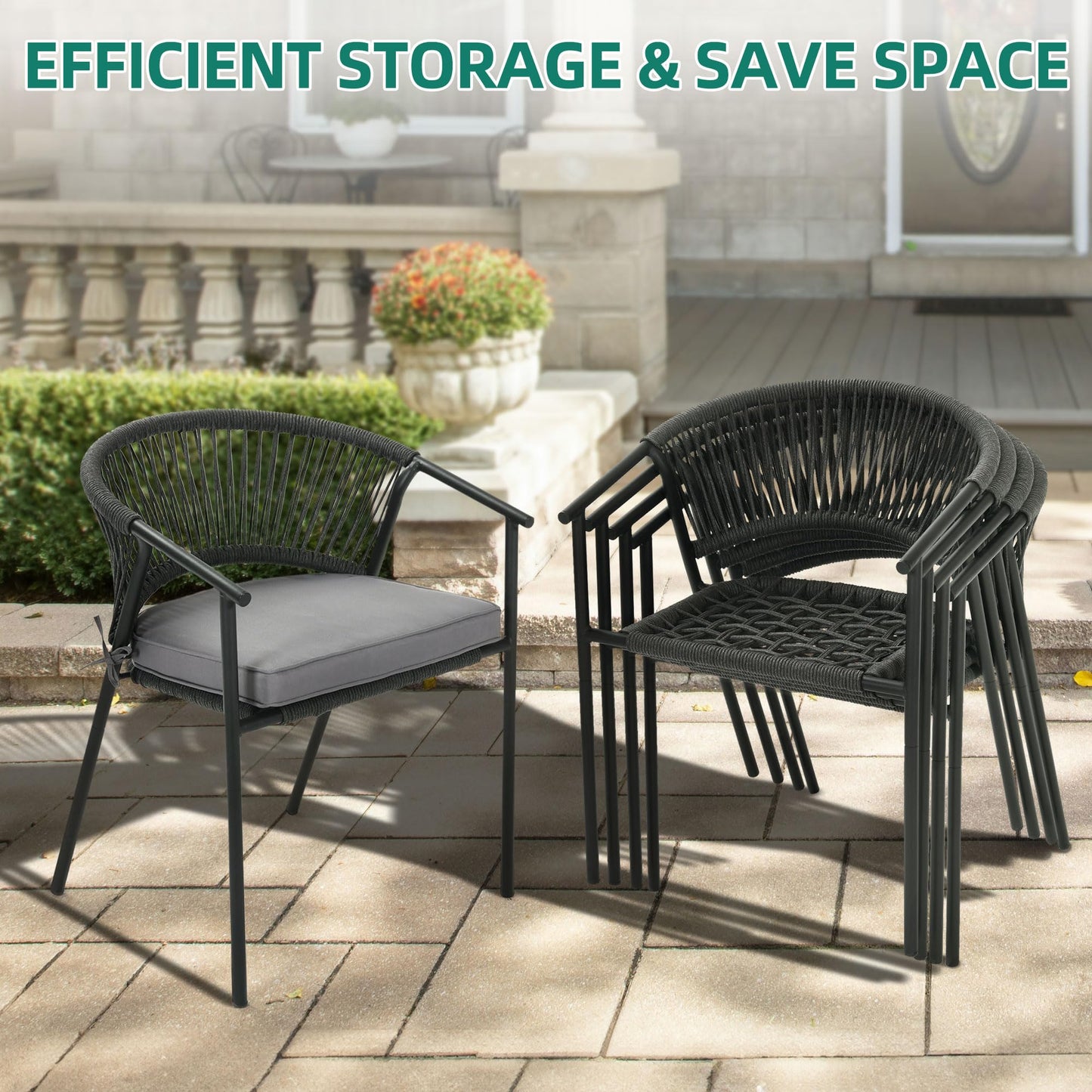 YITAHOME Outdoor Patio Chairs Set of 6, Stackable Dining Chairs Rattan Wicker Outdoor Patio Furniture Set with Cushion All Weather Bistro Chair for Garden Backyard Porch Poolside (Grey) - CookCave