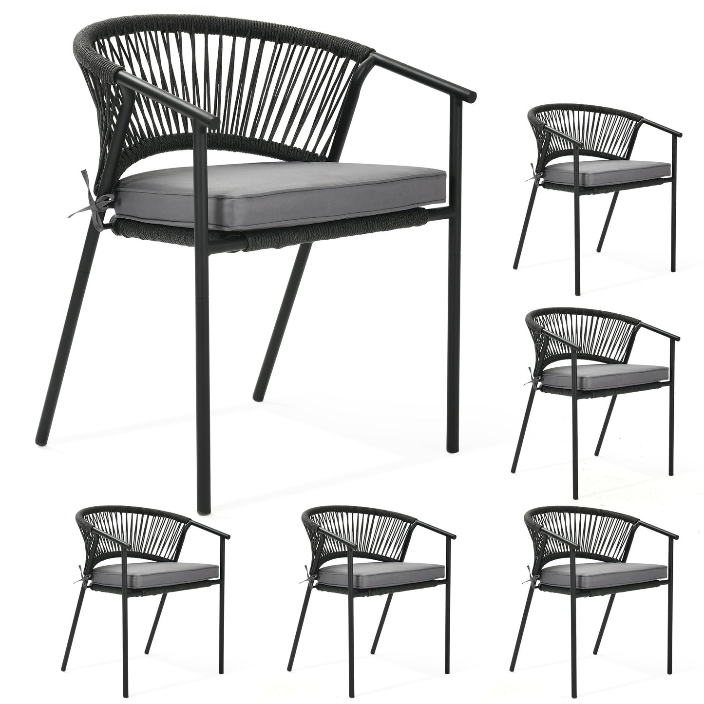 YITAHOME Outdoor Patio Chairs Set of 6, Stackable Dining Chairs Rattan Wicker Outdoor Patio Furniture Set with Cushion All Weather Bistro Chair for Garden Backyard Porch Poolside (Grey) - CookCave