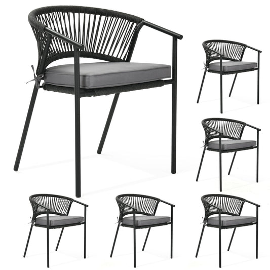 YITAHOME Outdoor Patio Chairs Set of 6, Stackable Dining Chairs Rattan Wicker Outdoor Patio Furniture Set with Cushion All Weather Bistro Chair for Garden Backyard Porch Poolside (Grey) - CookCave