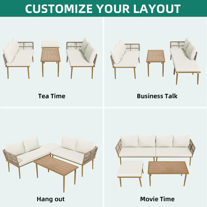 YITAHOME Patio Furniture Set, 6 Pieces Outdoor Rattan Woven Sectional Sofa Patio Loveseat with Ottoman and and Side Table, Conversation Set for Backyard, Porch, Boho - Beige - CookCave