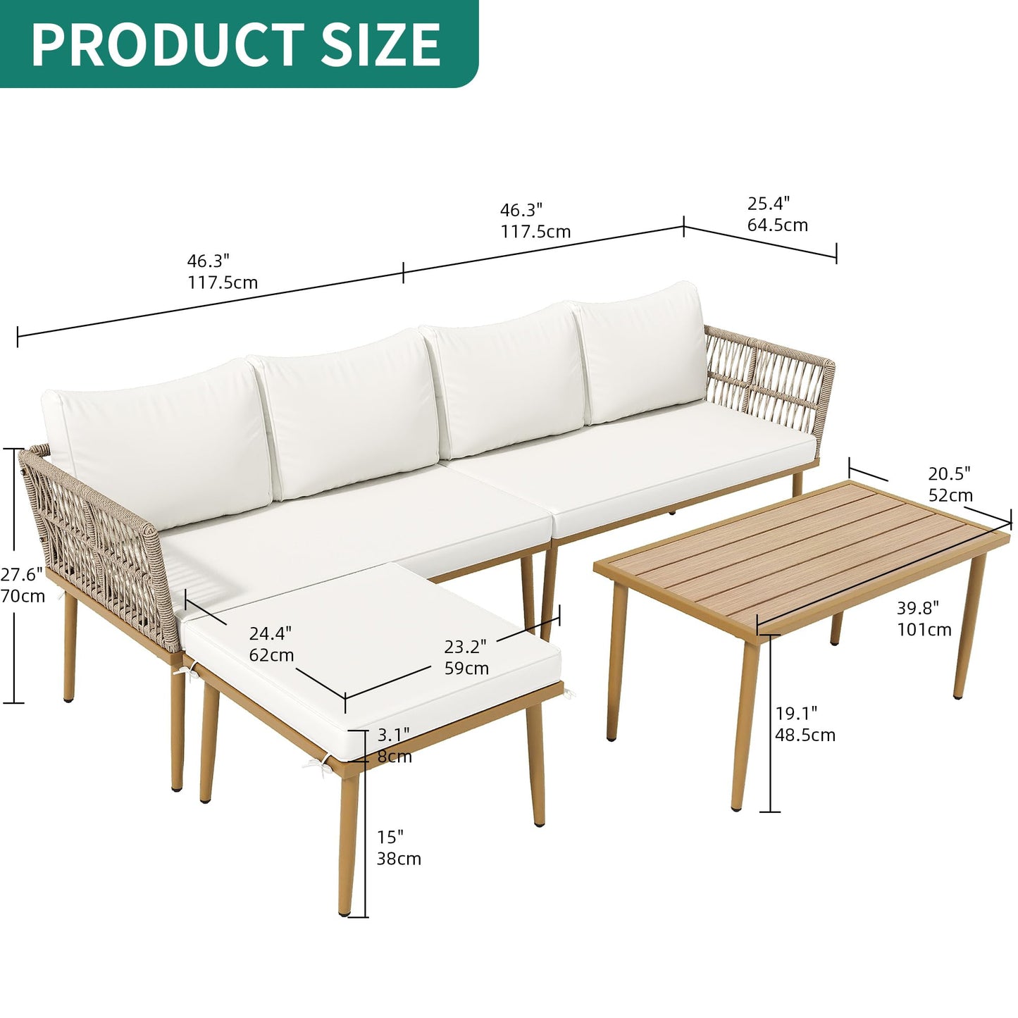 YITAHOME Patio Furniture Set, 6 Pieces Outdoor Rattan Woven Sectional Sofa Patio Loveseat with Ottoman and and Side Table, Conversation Set for Backyard, Porch, Boho - Beige - CookCave