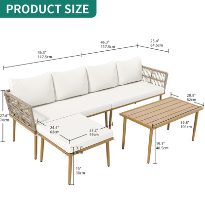 YITAHOME Patio Furniture Set, 6 Pieces Outdoor Rattan Woven Sectional Sofa Patio Loveseat with Ottoman and and Side Table, Conversation Set for Backyard, Porch, Boho - Beige - CookCave