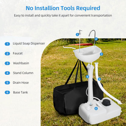 YITAHOME Portable Sink Camping Hand Washing Station with 17 L Wash Basin Stand and Carry Bag, Rolling Wheels, Soap Dispenser, Towel Holder, for Outdoor, Travel, Boat, Gather, Garden, Worksite - CookCave