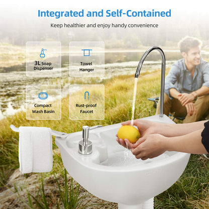 YITAHOME Portable Sink Camping Hand Washing Station with 17 L Wash Basin Stand and Carry Bag, Rolling Wheels, Soap Dispenser, Towel Holder, for Outdoor, Travel, Boat, Gather, Garden, Worksite - CookCave