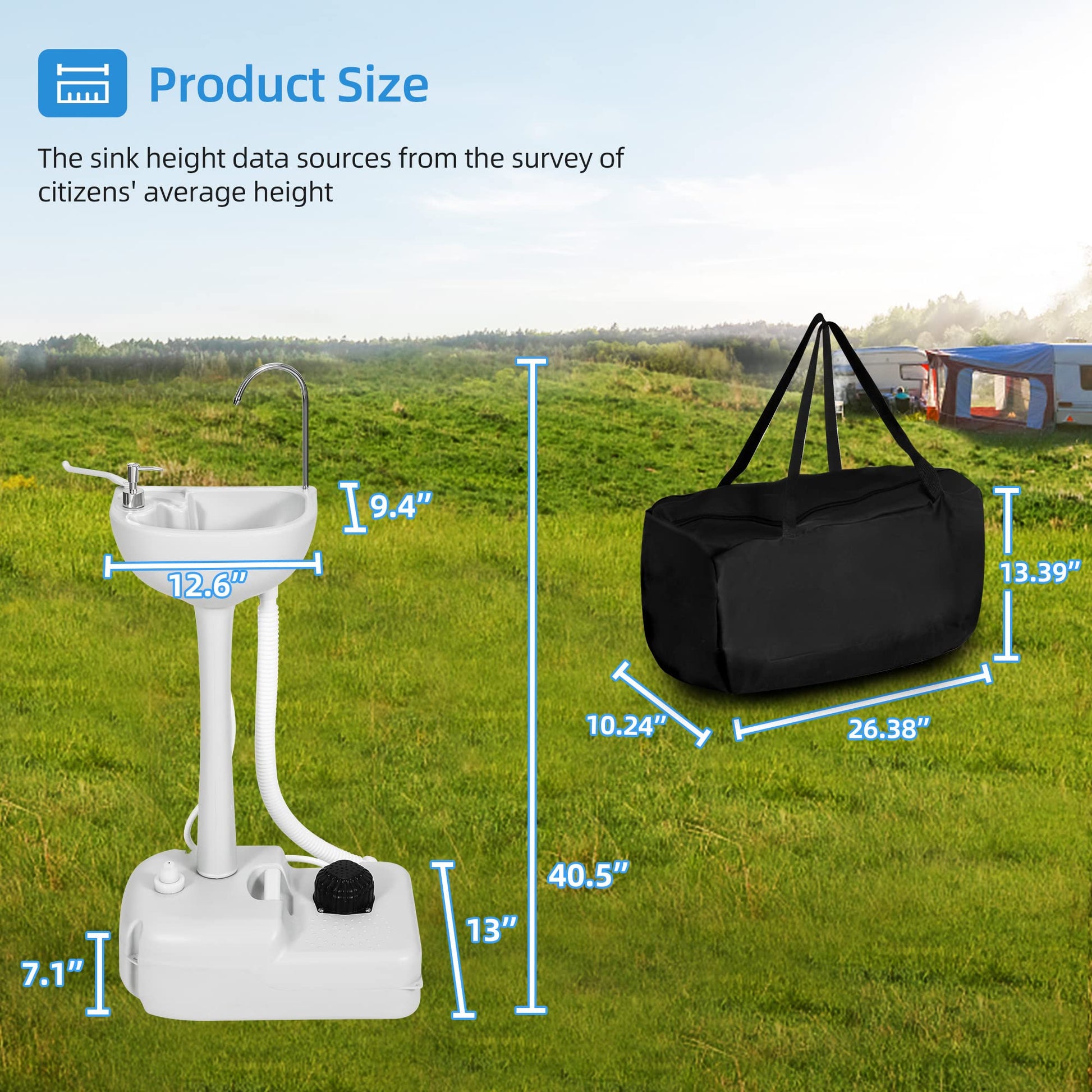 YITAHOME Portable Sink Camping Hand Washing Station with 17 L Wash Basin Stand and Carry Bag, Rolling Wheels, Soap Dispenser, Towel Holder, for Outdoor, Travel, Boat, Gather, Garden, Worksite - CookCave
