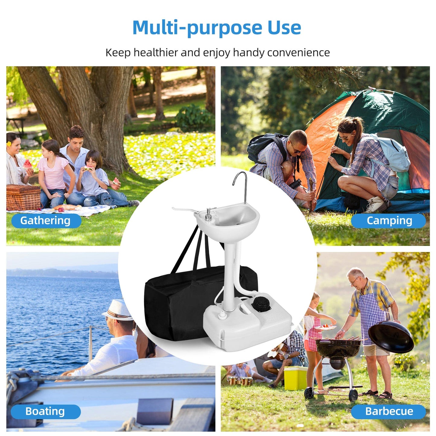 YITAHOME Portable Sink Camping Hand Washing Station with 17 L Wash Basin Stand and Carry Bag, Rolling Wheels, Soap Dispenser, Towel Holder, for Outdoor, Travel, Boat, Gather, Garden, Worksite - CookCave