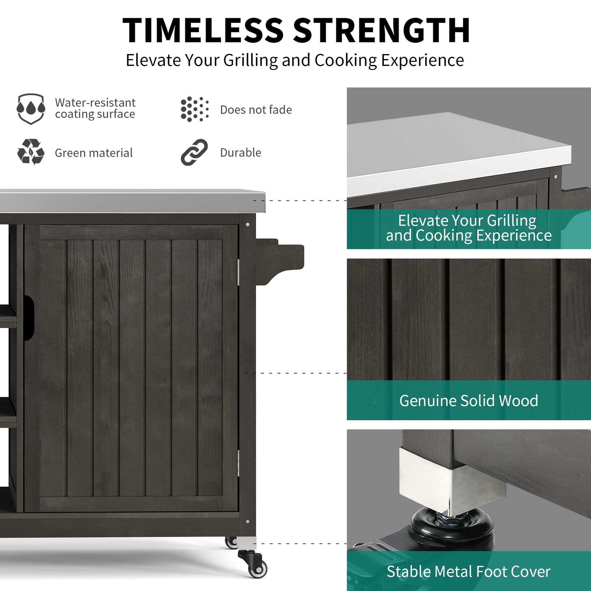 YITAHOME Solid Wood Patio Bar Table XL Outdoor Storage Cabinet Bar Table with Spice Rack and Lockable Wheels, Portable Outdoor Kitchen Island for Patio, Garden, Porch, Balcony, Brown - CookCave