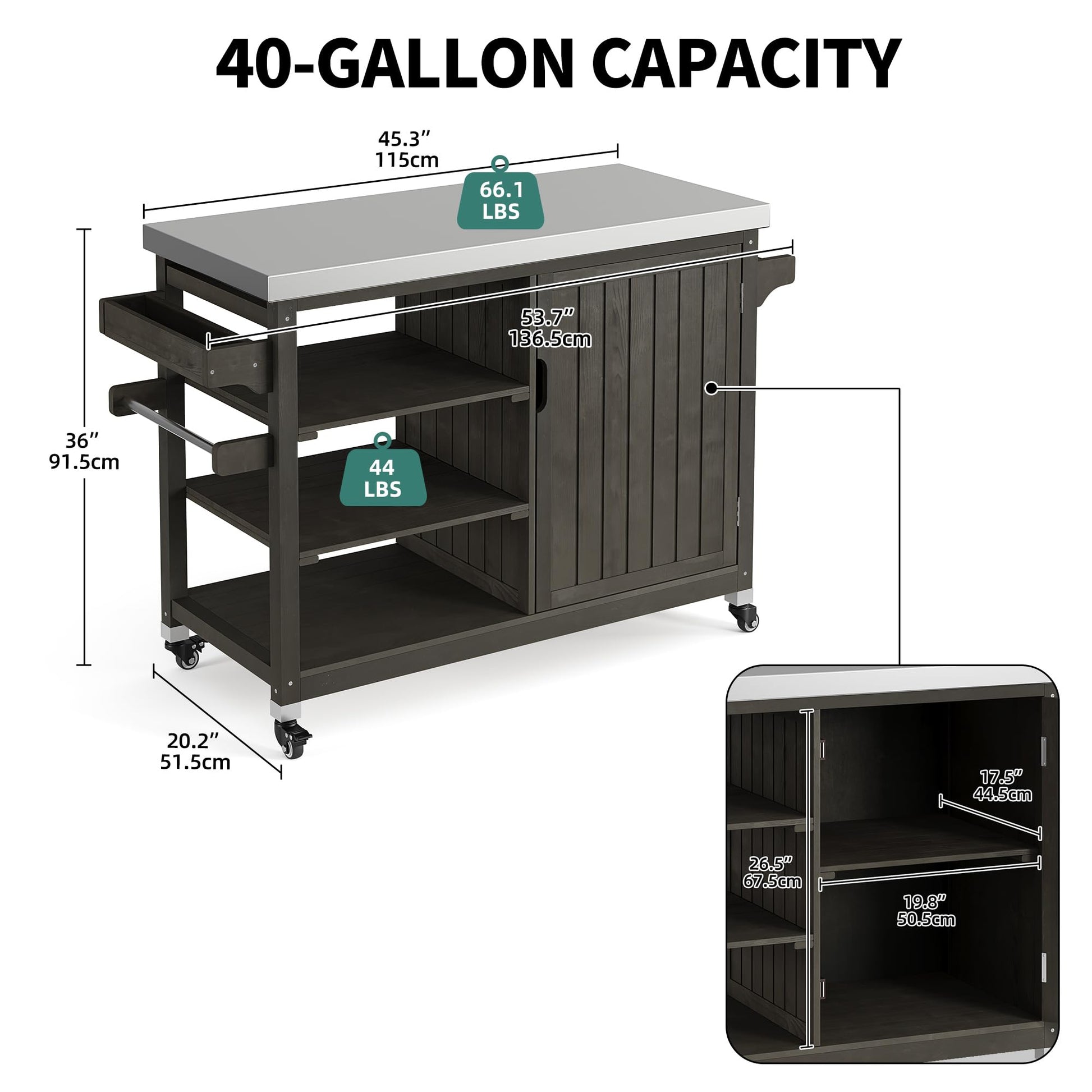 YITAHOME Solid Wood Patio Bar Table XL Outdoor Storage Cabinet Bar Table with Spice Rack and Lockable Wheels, Portable Outdoor Kitchen Island for Patio, Garden, Porch, Balcony, Brown - CookCave