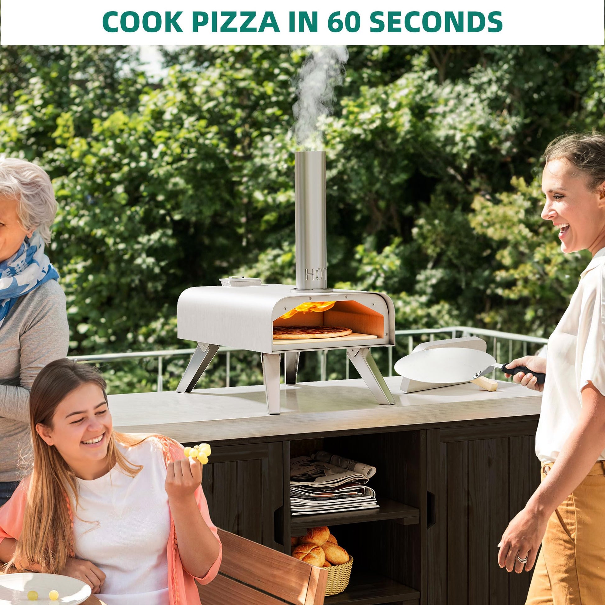 YITAHOME Wood Fired Outdoor Pizza Oven, 12" Portable Pellet Pizza Ovens with Pizza Peel & Pizza Cutter, Woodfire Pizza Maker for Outside Kitchen Cooking Stainless Steel Silver - CookCave