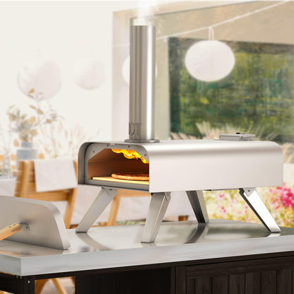 YITAHOME Wood Fired Outdoor Pizza Oven, 12" Portable Pellet Pizza Ovens with Pizza Peel & Pizza Cutter, Woodfire Pizza Maker for Outside Kitchen Cooking Stainless Steel Silver - CookCave