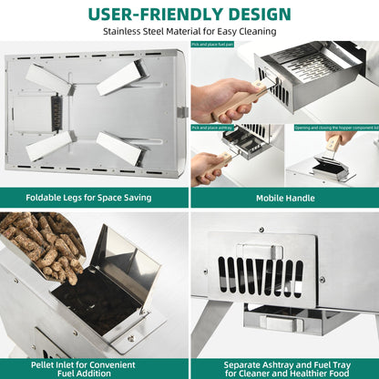 YITAHOME Wood Fired Outdoor Pizza Oven, 12" Portable Pellet Pizza Ovens with Pizza Peel & Pizza Cutter, Woodfire Pizza Maker for Outside Kitchen Cooking Stainless Steel Silver - CookCave