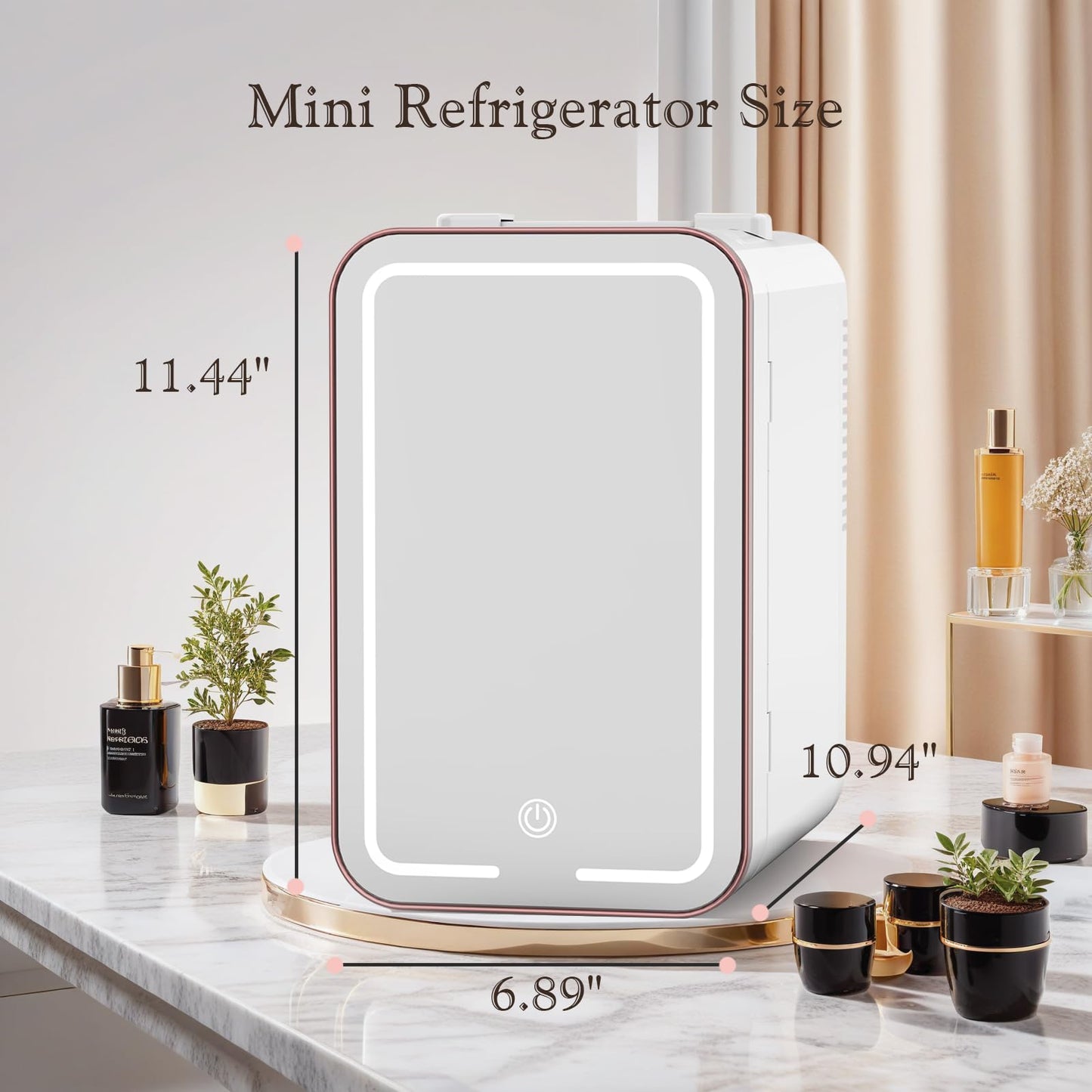 YLFU Skincare Fridge, 6L/10 Can Mini Fridge for Bedroom with Dimmable LED Mirror, Portable Cooler & Warmer Small Compact Refrigerator for Skincare, Cosmetics, Bedroom and Office, White - CookCave