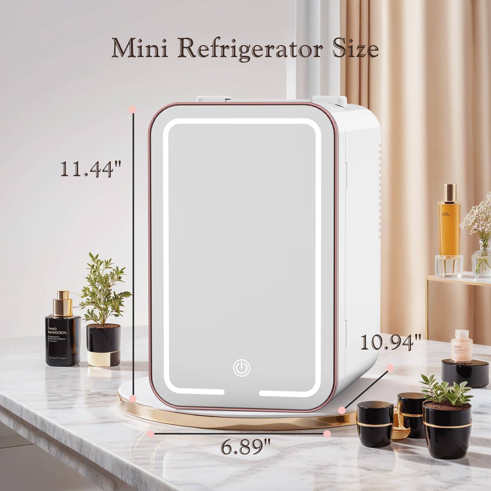 YLFU Skincare Fridge, 6L/10 Can Mini Fridge for Bedroom with Dimmable LED Mirror, Portable Cooler & Warmer Small Compact Refrigerator for Skincare, Cosmetics, Bedroom and Office, White - CookCave