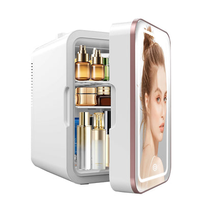 YLFU Skincare Fridge, 6L/10 Can Mini Fridge for Bedroom with Dimmable LED Mirror, Portable Cooler & Warmer Small Compact Refrigerator for Skincare, Cosmetics, Bedroom and Office, White - CookCave