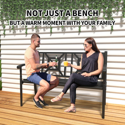 YLGJ&TIDY 50" Heavy Duty Iron Outdoor Bench - Weatherproof with Ergonomic Backrest & Armrests for Garden, Park, Patio, Porch, Lawn, Yard - CookCave