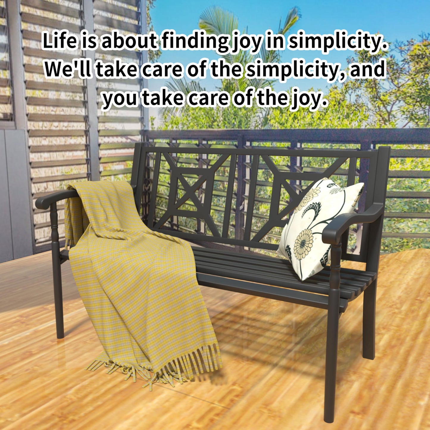 YLGJ&TIDY 50" Heavy Duty Iron Outdoor Bench - Weatherproof with Ergonomic Backrest & Armrests for Garden, Park, Patio, Porch, Lawn, Yard - CookCave