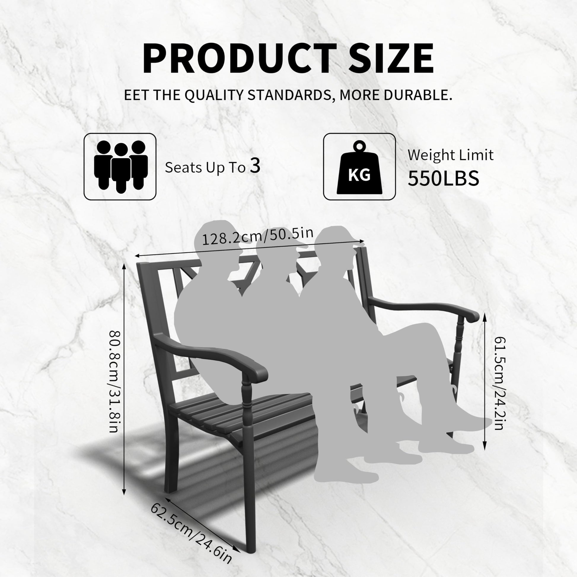 YLGJ&TIDY 50" Heavy Duty Iron Outdoor Bench - Weatherproof with Ergonomic Backrest & Armrests for Garden, Park, Patio, Porch, Lawn, Yard - CookCave