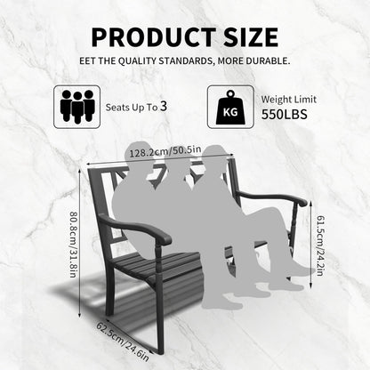 YLGJ&TIDY 50" Heavy Duty Iron Outdoor Bench - Weatherproof with Ergonomic Backrest & Armrests for Garden, Park, Patio, Porch, Lawn, Yard - CookCave