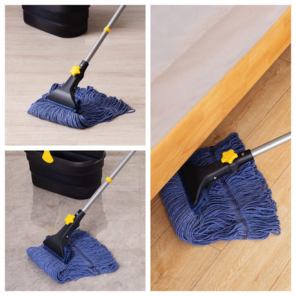Yocada Looped-End String Wet Mop Heavy Duty Cotton Mop Commercial Industrial Grade Telescopic Iron Pole Jaw Clamp Floor Cleaning 55.1 inch - CookCave