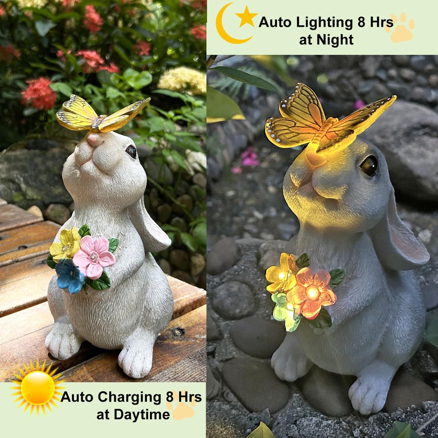 YODY Solar Garden Statues Outdoor Decor- Yard Decorations for Patio, Balcony, Backyard, Lawn Ornaments - Rabbit Figurines with LED Light- Unique Birthday House Warming Gifts for Women, Mom, Grandma - CookCave