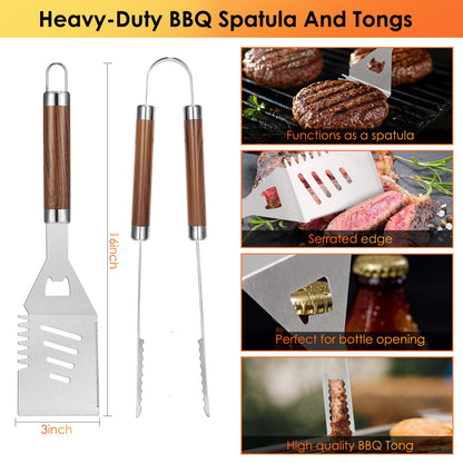 Yoehka BBQ Grilling Accessories Set, 34Pcs Heavy Duty Grill Tools for Outdoor Camping, Grilling Gifts for Men Dad, Stainless Steel Barbecue Utensils Kit with Mats and Glove in Carrying Bag, Brown - CookCave