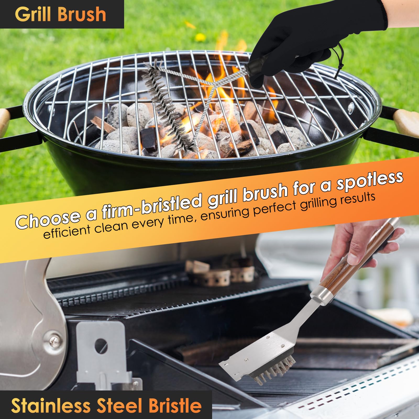 Yoehka BBQ Grilling Accessories Set, 34Pcs Heavy Duty Grill Tools for Outdoor Camping, Grilling Gifts for Men Dad, Stainless Steel Barbecue Utensils Kit with Mats and Glove in Carrying Bag, Brown - CookCave