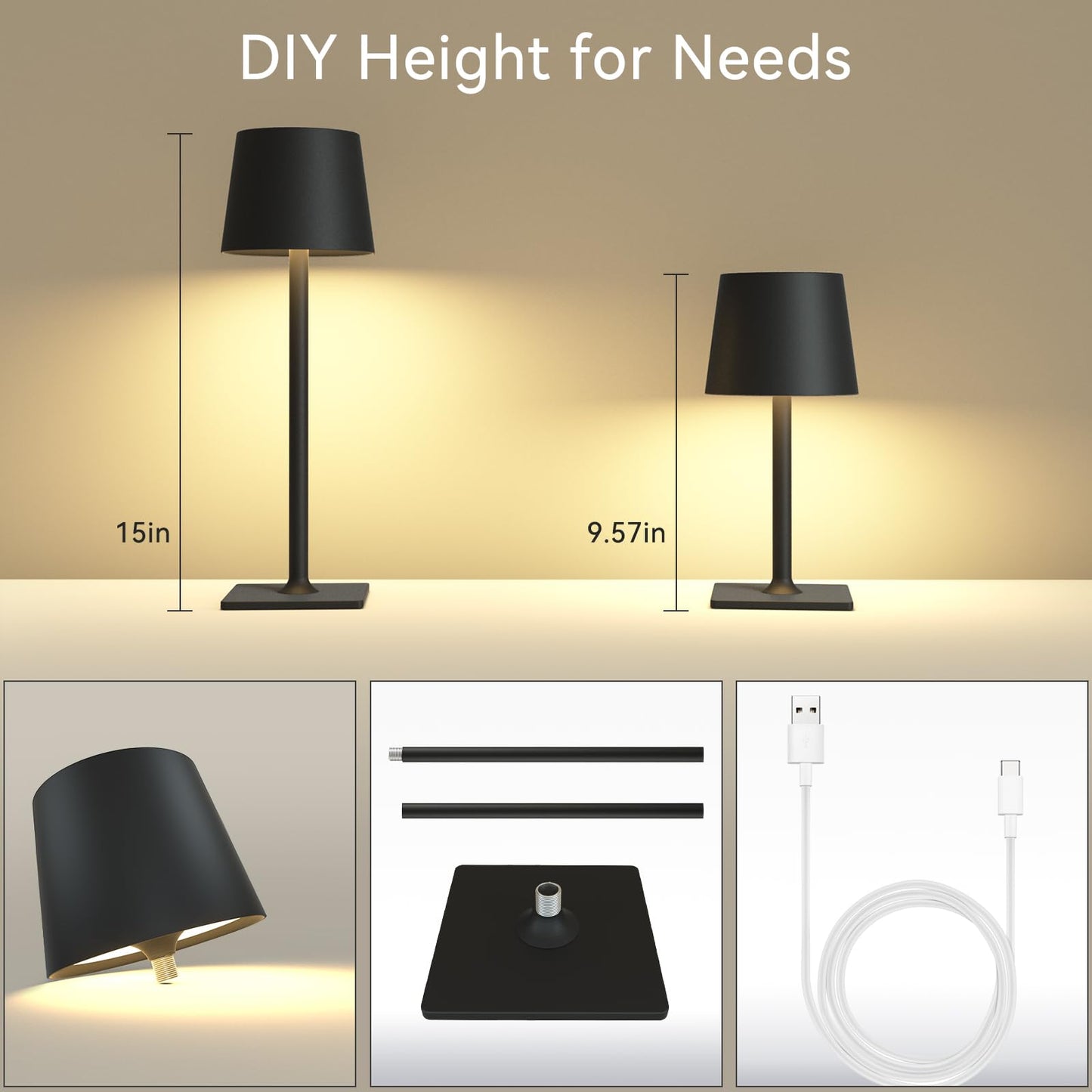 Yogaret 2 Pack Rechargeable Table Lamps,Cordless Lamp with 6000mAh Battery Operated, Portable Indoor/Outdoor Table Lamp for Patio Restaurant Home Dinner Dining Kitchen,Waterproof & Wireless - CookCave