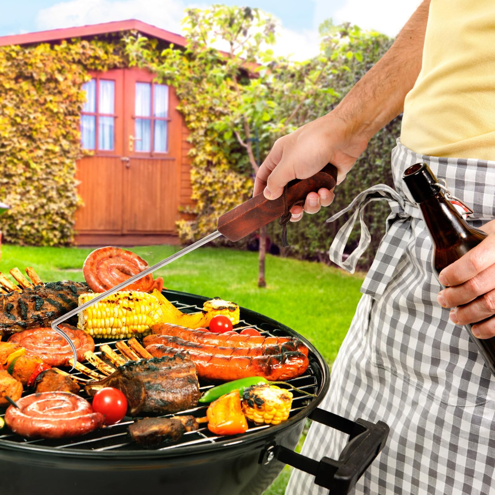 YOUEON 4 Pack 17 Inch Pigtail Food Flipper with Wooden Handle, Stainless Steel Meat Hook Turner Grill Tools, BBQ Turner for BBQ Ribs, Steak, Fish, Chicken, Sausage, Vegetables - CookCave