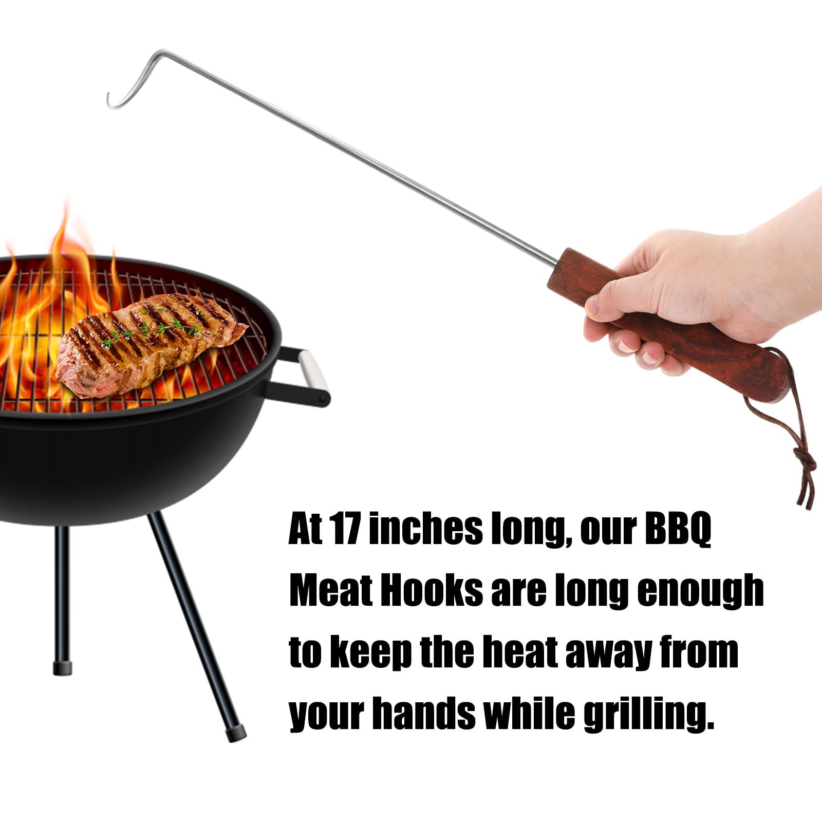 YOUEON 4 Pack 17 Inch Pigtail Food Flipper with Wooden Handle, Stainless Steel Meat Hook Turner Grill Tools, BBQ Turner for BBQ Ribs, Steak, Fish, Chicken, Sausage, Vegetables - CookCave