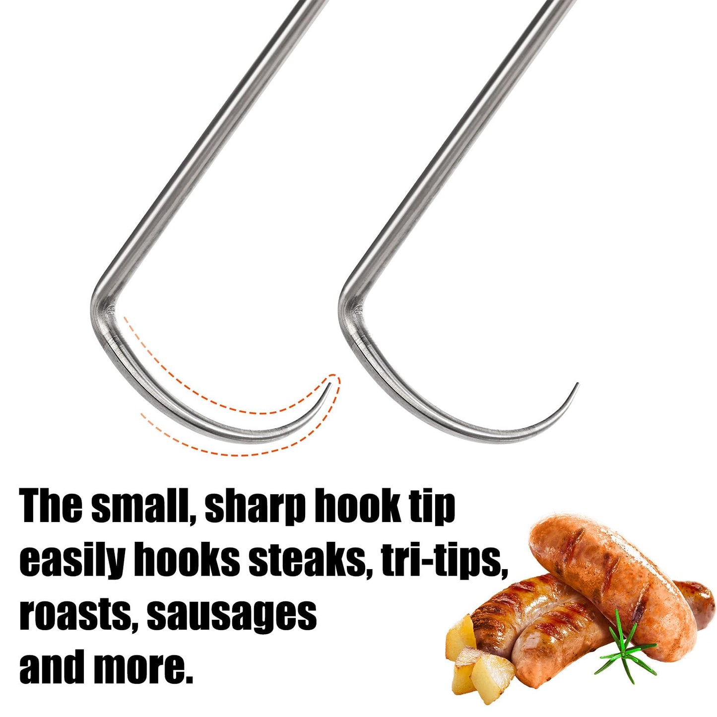 YOUEON 4 Pack 17 Inch Pigtail Food Flipper with Wooden Handle, Stainless Steel Meat Hook Turner Grill Tools, BBQ Turner for BBQ Ribs, Steak, Fish, Chicken, Sausage, Vegetables - CookCave