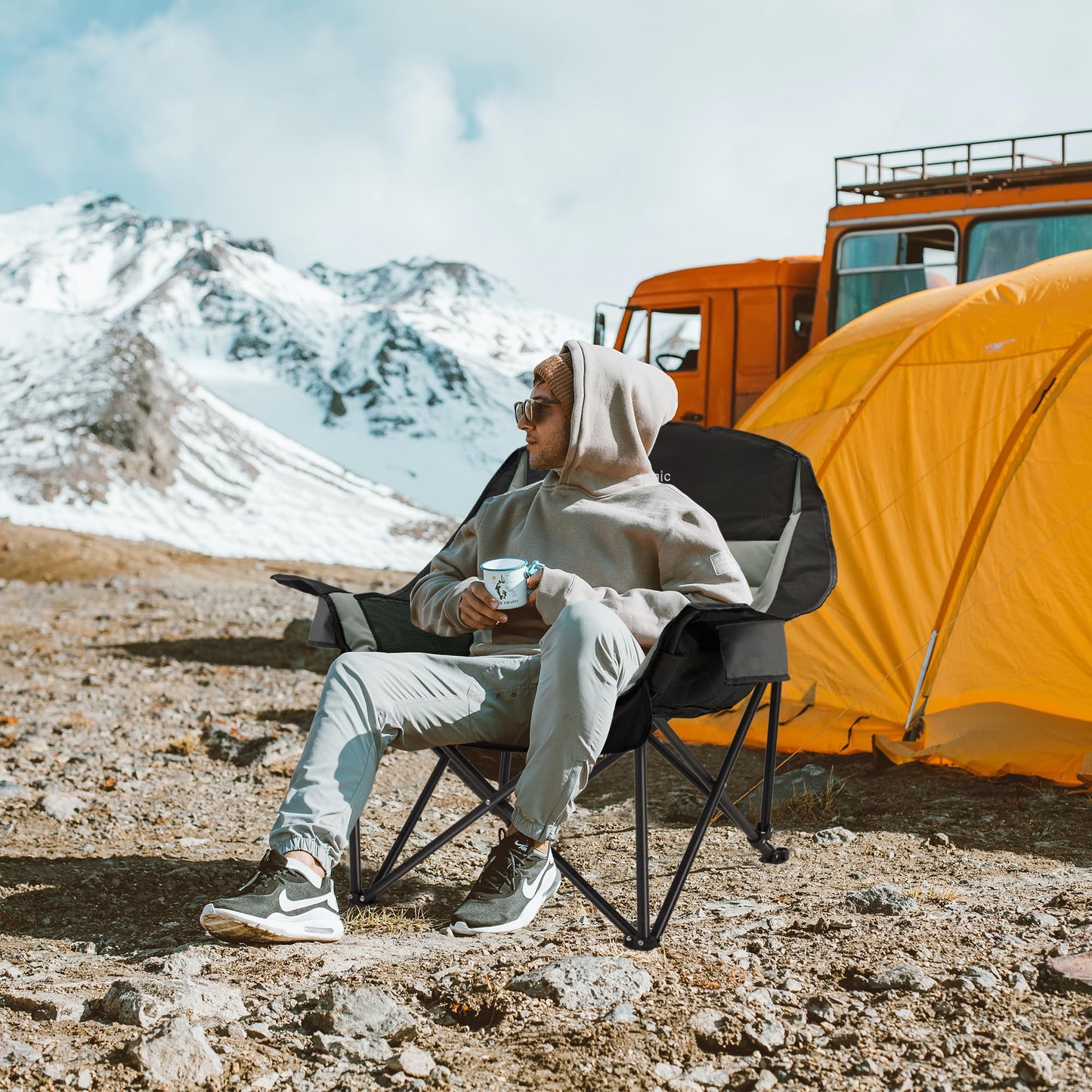 Youtanic Oversized Camping Chair, Portable Folding Camping Chairs with Side Pocket, Cup Holder and Carry Bag, Heavy Duty Outdoor Camping Chairs for Adults, Fishing, Sports, Trip, up to 400lbs, Style 4 - CookCave