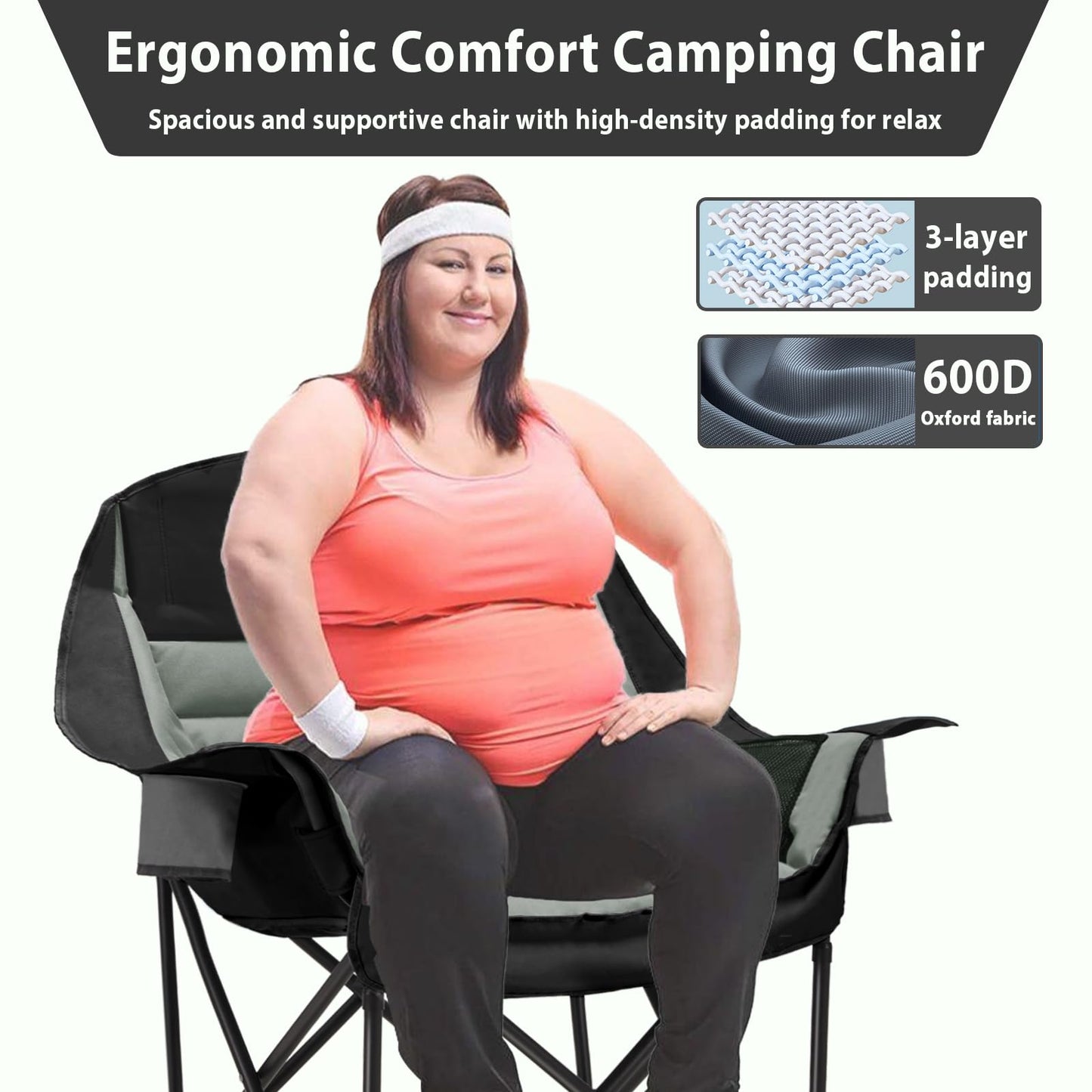 Youtanic Oversized Camping Chair, Portable Folding Camping Chairs with Side Pocket, Cup Holder and Carry Bag, Heavy Duty Outdoor Camping Chairs for Adults, Fishing, Sports, Trip, up to 400lbs, Style 4 - CookCave