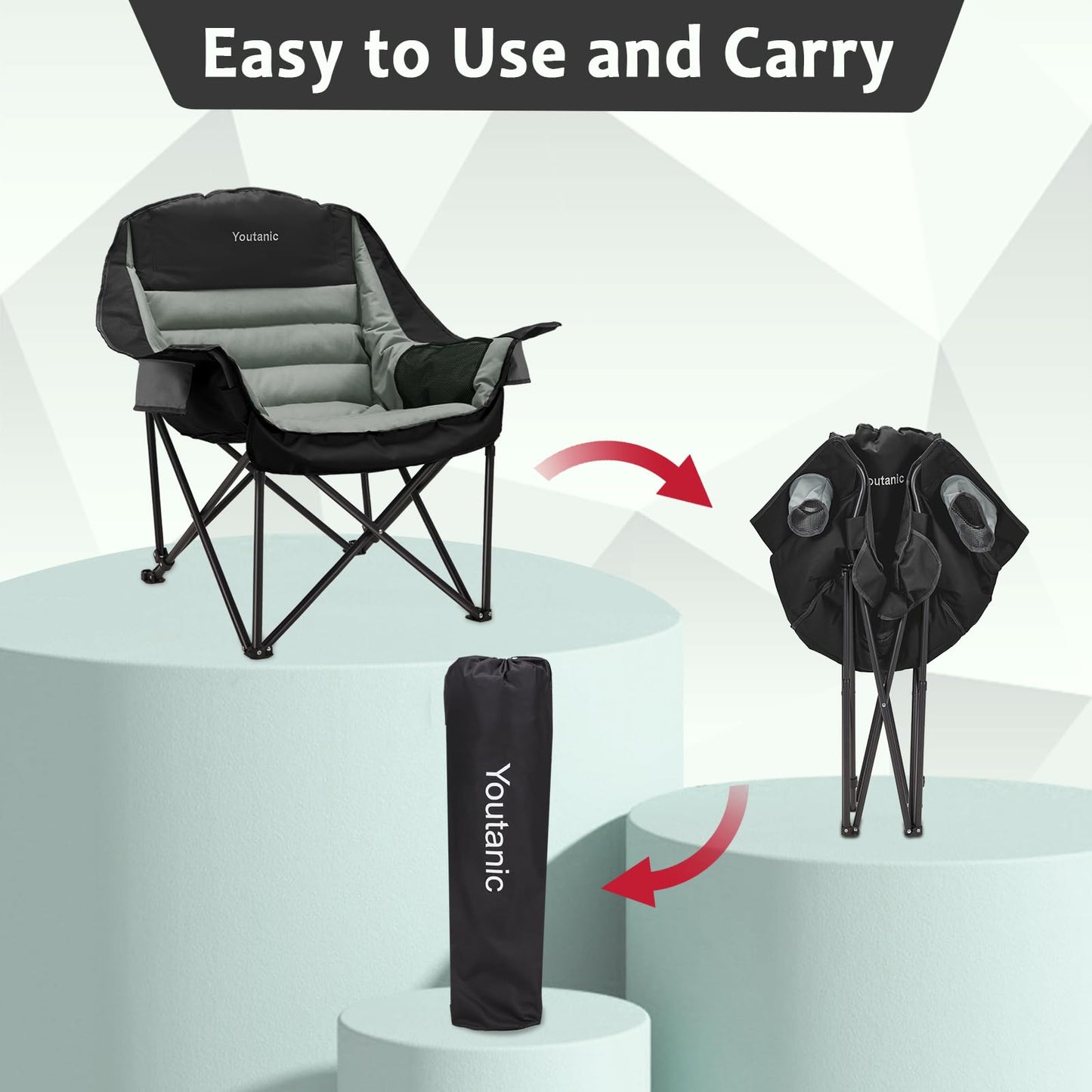 Youtanic Oversized Camping Chair, Portable Folding Camping Chairs with Side Pocket, Cup Holder and Carry Bag, Heavy Duty Outdoor Camping Chairs for Adults, Fishing, Sports, Trip, up to 400lbs, Style 4 - CookCave