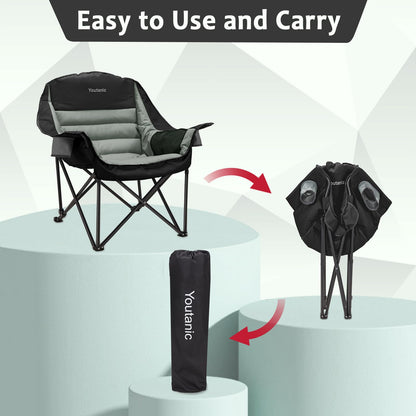 Youtanic Oversized Camping Chair, Portable Folding Camping Chairs with Side Pocket, Cup Holder and Carry Bag, Heavy Duty Outdoor Camping Chairs for Adults, Fishing, Sports, Trip, up to 400lbs, Style 4 - CookCave