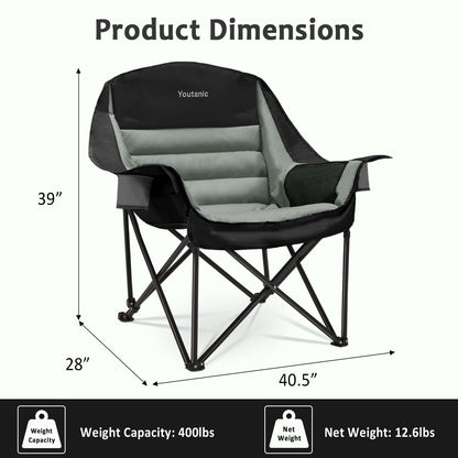 Youtanic Oversized Camping Chair, Portable Folding Camping Chairs with Side Pocket, Cup Holder and Carry Bag, Heavy Duty Outdoor Camping Chairs for Adults, Fishing, Sports, Trip, up to 400lbs, Style 4 - CookCave