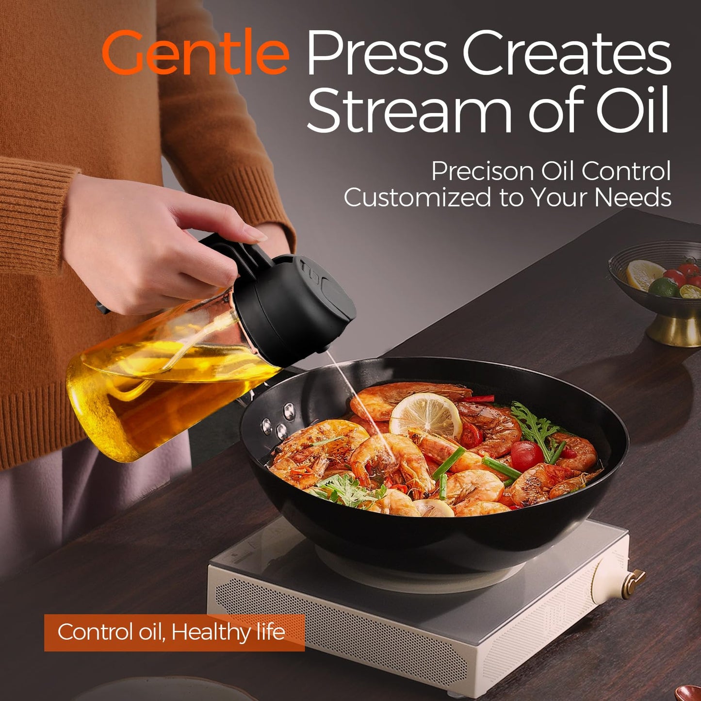 YRRAMATE 16oz/470ml Glass Olive Oil Sprayer for Cooking with Stickers, 2 in 1 Oil Dispenser for Kitchen Gadgets, Food Grade Premium Spray Bottle with Portion Control for Salad, Frying, BBQ (Black) - CookCave